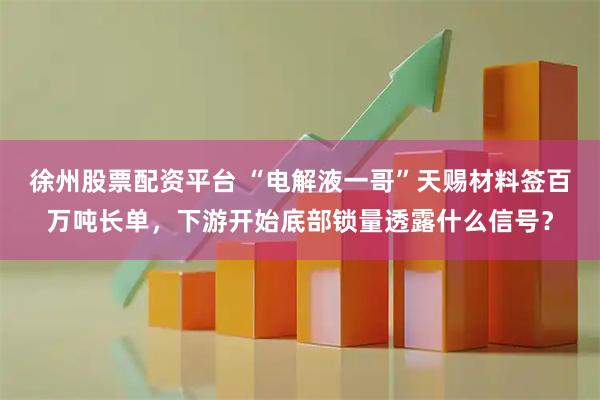 徐州股票配资平台 “电解液一哥”天赐材料签百万吨长单，下游开始底部锁量透露什么信号？