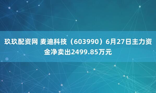 玖玖配资网 麦迪科技（603990）6月27日主力资金净卖出2499.85万元