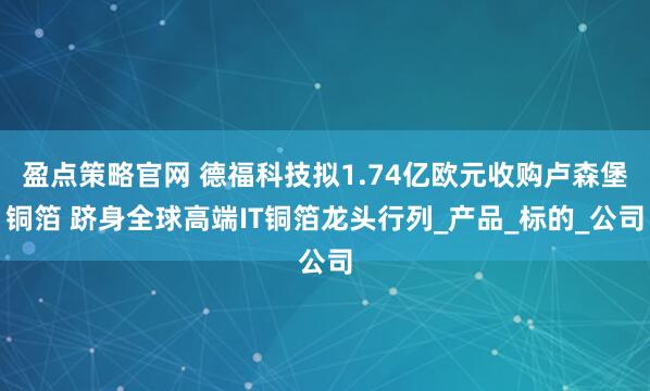 盈点策略官网 德福科技拟1.74亿欧元收购卢森堡铜箔 跻身全球高端IT铜箔龙头行列_产品_标的_公司
