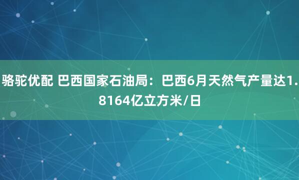 骆驼优配 巴西国家石油局：巴西6月天然气产量达1.8164亿立方米/日